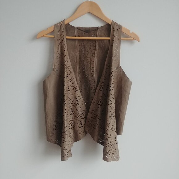 100% real leather taupe tan brown open front vest Medium - Picture 1 of 15